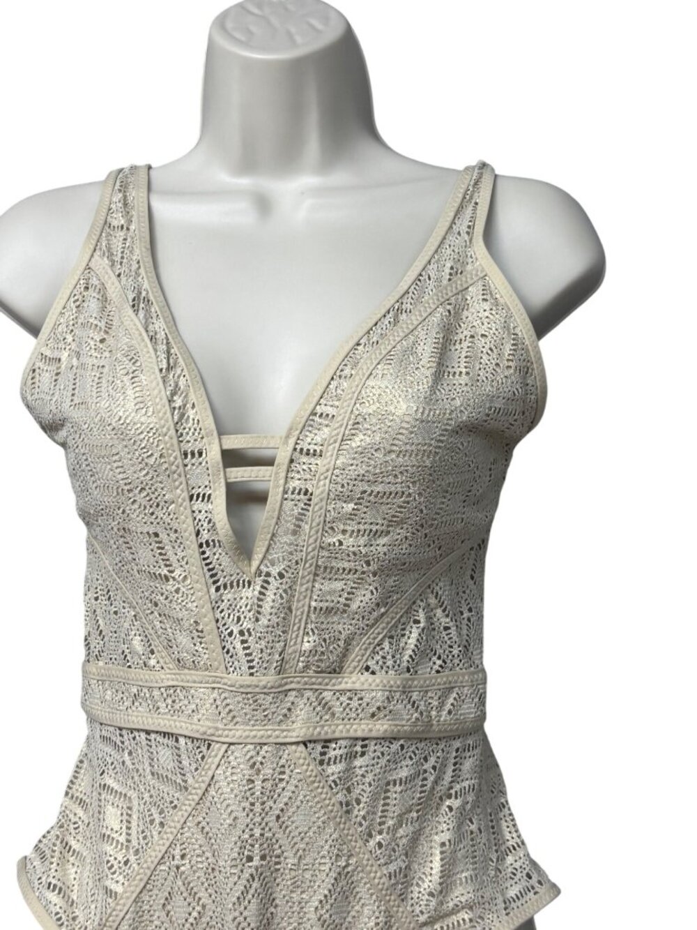 Becca Color Play Crochet Plunge One-Piece Swimsuit, Gold, M-NO REMOVABLE CUPS - Picture 15 of 15